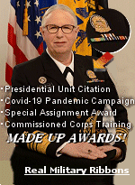 The ribbons on Admiral Levine's chest are basically ''participation awards''. Click to see real military ribbons.